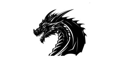 Graphic silhouette of black dragon isolated on white background. Vector illustration .