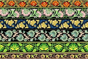 Set of floral design elements. Seamless patterns, seamless borders, circle frame. Beautiful for any plain and chic elegance designs. Vector illustration.