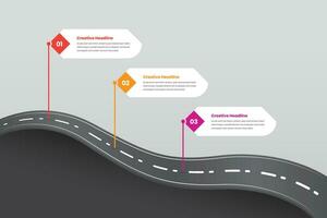 la carretera a éxito Tres paso negocio cronograma infografía modelo diseño vector