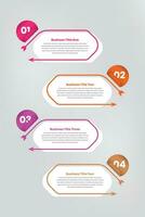 Vertical four step project overview infographic template with arrow and number in a folded oval shape vector