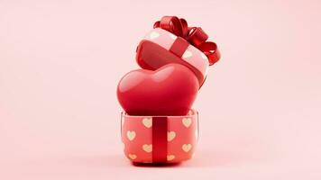Loop animation of gift box and love heart, 3d rendering. video