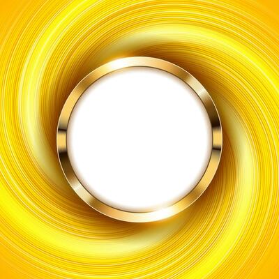 Metallic Gold Ring with Text Space and Swirl Yellow Light, Vector Illustration