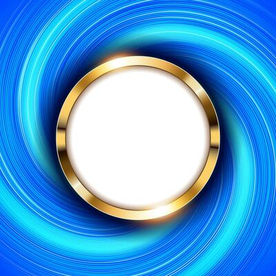 Metallic Gold Ring with Text Space and Swirl Blue Light, Vector Illustration