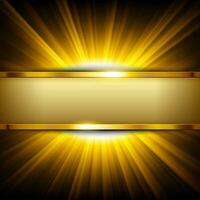 Metallic Gold Banner with Text Space on Yellow Light Illuminated, Vector Illustration