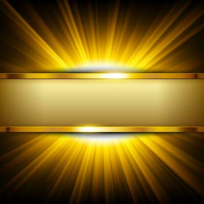 Metallic Gold Banner with Text Space on Yellow Light Illuminated, Vector Illustration