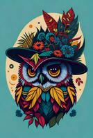 A detailed illustration of Owl for a t-shirt design, wallpaper and fashion photo