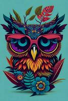 A detailed illustration of Owl for a t-shirt design, wallpaper and fashion photo
