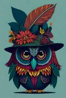 A detailed illustration of Owl for a t-shirt design, wallpaper and fashion photo