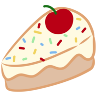 Piece of cake with cherry and sugar sprinkles png