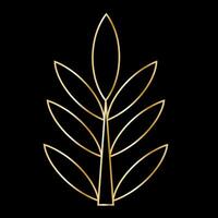 Golden silhouette outline symbol tree. Geometric figure trunk and leaves of a tree on a black background. Glitter vector EPS10