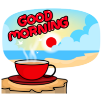 Good morning with red cup coffee png