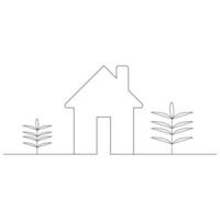 Continuous Line Art house in drawing style. home minimalist black linear sketch isolated on white vector