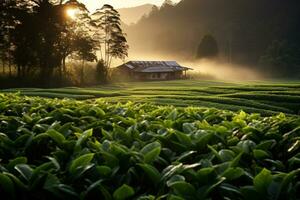 tea plantation, morning, nature photography AI Generative photo