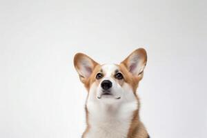 estudio sesión de fotos de corgi blanco antecedentes minimalista ai generativo