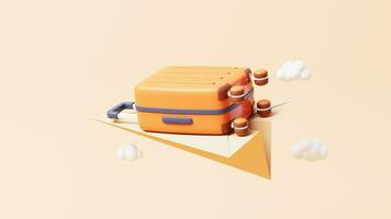 Loop animation of cartoon style luggage with travel theme, 3d rendering. video