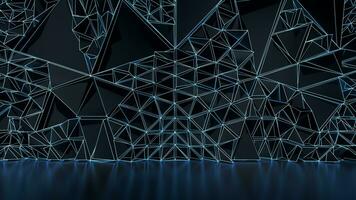 Loop animation of neon triangle lines with dark background, 3d rendering. video