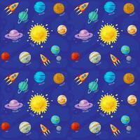 Seamless pattern with Planets of solar system cartoon set. Vector illustration