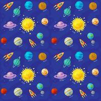 Seamless pattern with Planets of solar system cartoon set. Vector illustration