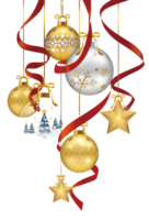 Set of Christmas decorations with ribbons png