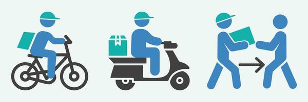 Colored delivery service icon set. Containing order tracking, delivery home, scooter, courier icons. Solid icons vector collection.