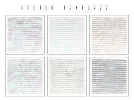 Set of the halftone geometric textures. Minimalists backgrounds. Spotted vector abstract overlays. Futuristic patterns for web design, advertisement banners, comic books, posters, packaging.