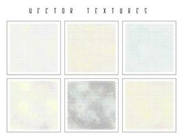 Set of the halftone geometric textures. Minimalists backgrounds. Spotted vector abstract overlays. Futuristic patterns for web design, advertisement banners, comic books, posters, packaging.