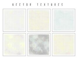 Set of the halftone geometric textures. Minimalists backgrounds. Spotted vector abstract overlays. Futuristic patterns for web design, advertisement banners, comic books, posters, packaging.