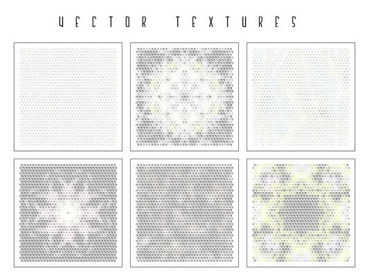 Set of the halftone geometric textures. Minimalists backgrounds. Spotted vector abstract overlays. Futuristic patterns for web design, advertisement banners, comic books, posters, packaging.