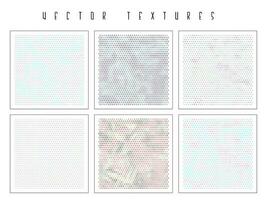 Set of the halftone geometric textures. Minimalists backgrounds. Spotted vector abstract overlays. Futuristic patterns for web design, advertisement banners, comic books, posters, packaging.