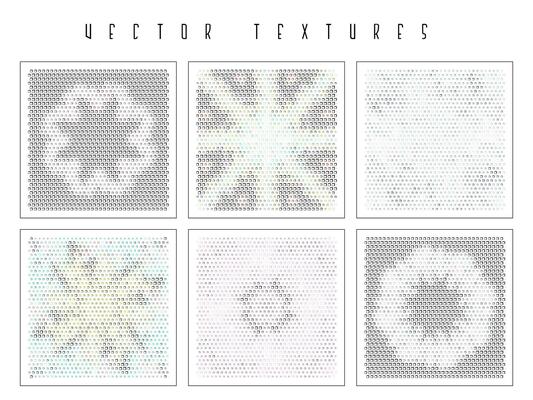 Set of the halftone geometric textures. Minimalists backgrounds. Spotted vector abstract overlays. Futuristic patterns for web design, advertisement banners, comic books, posters, packaging.