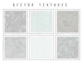 Set of the halftone geometric textures. Minimalists backgrounds. Spotted vector abstract overlays. Futuristic patterns for web design, advertisement banners, comic books, posters, packaging.