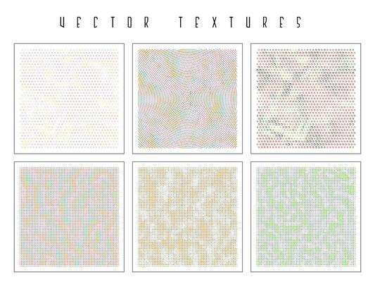 Set of the halftone geometric textures. Minimalists backgrounds. Spotted vector abstract overlays. Futuristic patterns for web design, advertisement banners, comic books, posters, packaging.