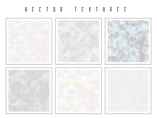 Set of the halftone geometric textures. Minimalists backgrounds. Spotted vector abstract overlays. Futuristic patterns for web design, advertisement banners, comic books, posters, packaging.