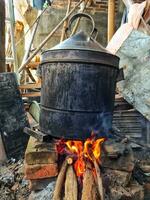 Cooking with traditional stove photo