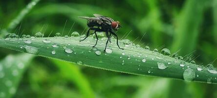 black fly on the green leaf photo