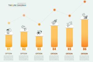 Timeline infographic template with 6 options for display business data and statistics vector