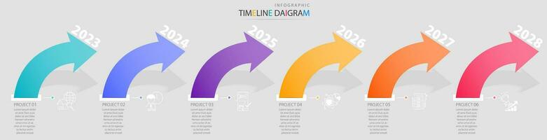 Timeline infographic template with 6 options for display business data and statistics vector