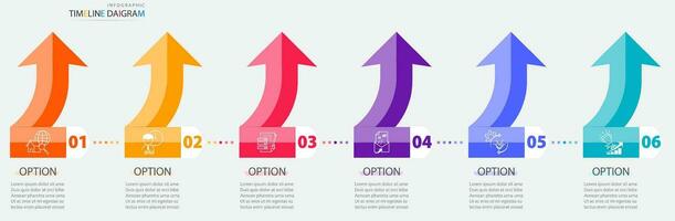 Timeline infographic template with 6 options for display business data and statistics vector