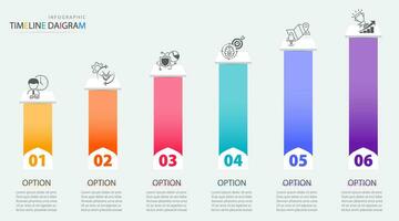 Timeline infographic template with 6 options for display business data and statistics vector