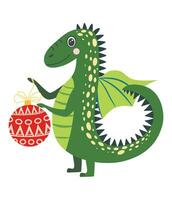 Year of the Dragon 2024, Chinese calendar. Cute green christmas dragon in santa hat vector