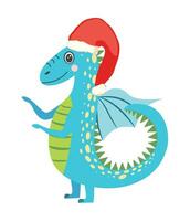 Year of the Dragon 2024, Chinese calendar. Cute green christmas dragon in santa hat vector