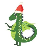 Year of the Dragon 2024, Chinese calendar. Cute green christmas dragon in santa hat vector