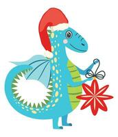 Year of the Dragon 2024, Chinese calendar. Cute green christmas dragon in santa hat vector