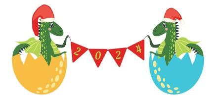 Year of the Dragon 2024, Chinese calendar. Cute dragons and inscription 2024 vector