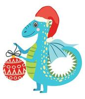 Year of the Dragon 2024, Chinese calendar. Cute green christmas dragon in santa hat vector