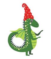 Year of the Dragon 2024, Chinese calendar. Cute green christmas dragon in santa hat vector