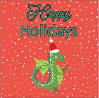 Christmas card with cute green dragon. Year of the Dragon 2024, China vector