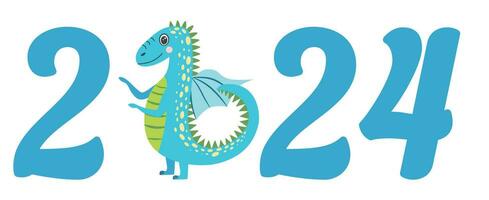 Year of the Dragon 2024, Chinese calendar. Cute dragons and inscription 2024 vector