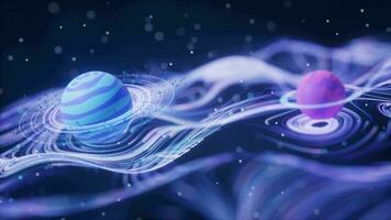 Outer space planet with wave pattern background, 3d rendering. video