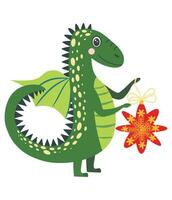 Year of the Dragon 2024, Chinese calendar. Cute green christmas dragon in santa hat vector